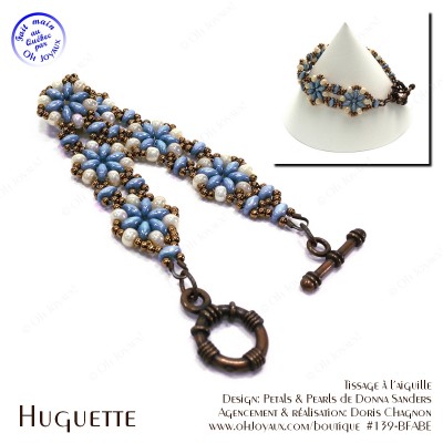 Bracelet Huguette en bleu-turquoise et crème