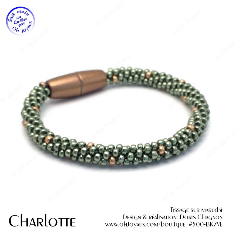 Bracelet  Charlotte en vert et soupçon de champagne