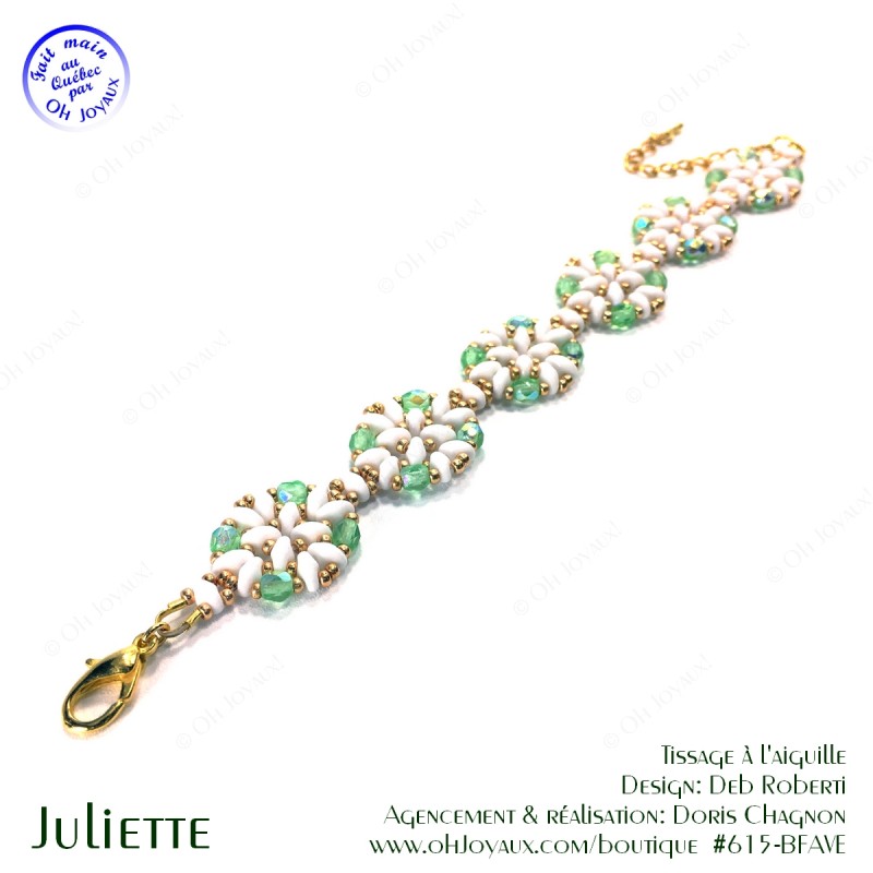Bracelet Juliette de couleur péridot, blanc et doré