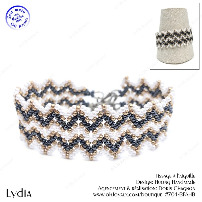Bracelet Lydia de couleur hématite, blanc et champagne