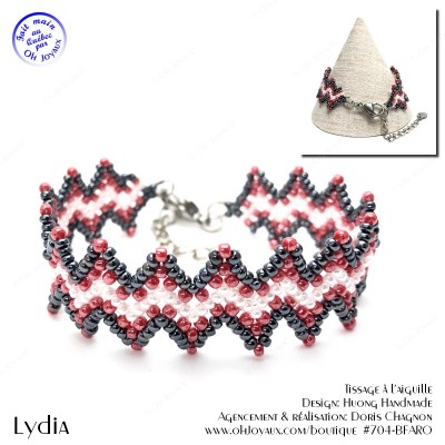 Bracelet Lydia de couleur hématite, rouge et blanc