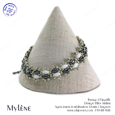 Bracelet Mylène en noir, blanc et argent