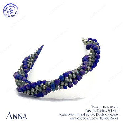 Bracelet Anna en bleu cobalt aurore boréale et gris vitrail