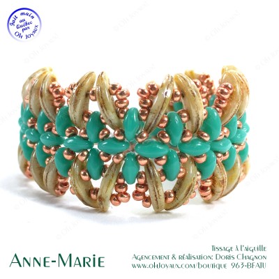 Bracelet Anne-Marie dans les tons de turquoise et crème brulée
