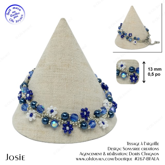 Bracelet Josie en bleu, blanc et argenté #2