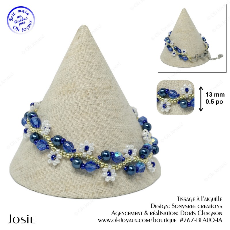 Bracelet Josie en bleu, blanc et or pâle 