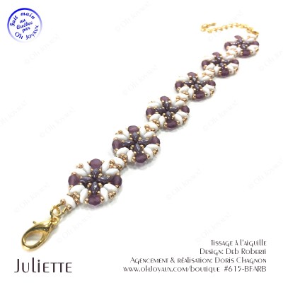 Bracelet Juliette de couleur blanc, améthyste et doré