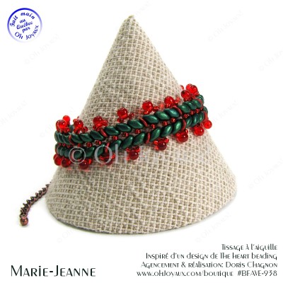 Bracelet Marie-Jeanne en vert forêt et rouge