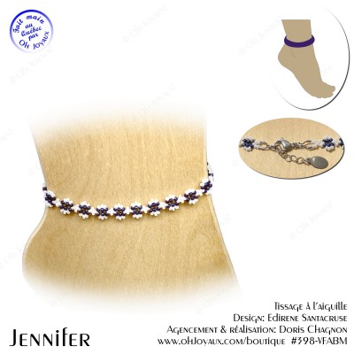 Bracelet de cheville Jennifer en bleu marine et blanc