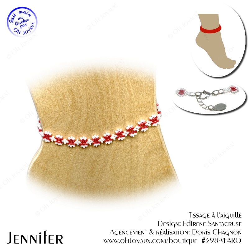 Bracelet de cheville Jennifer en rouge et blanc
