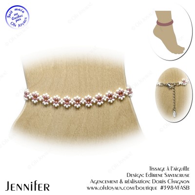 Bracelet de cheville Jennifer en vieux-rose et blanc