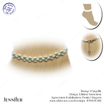 Bracelet de cheville Jennifer en vert et blanc