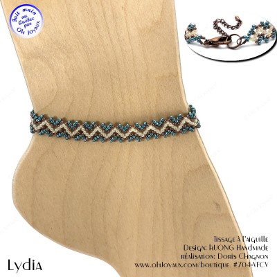Bracelet de cheville Lydia de couleur écume de mer, crème et cuivrée