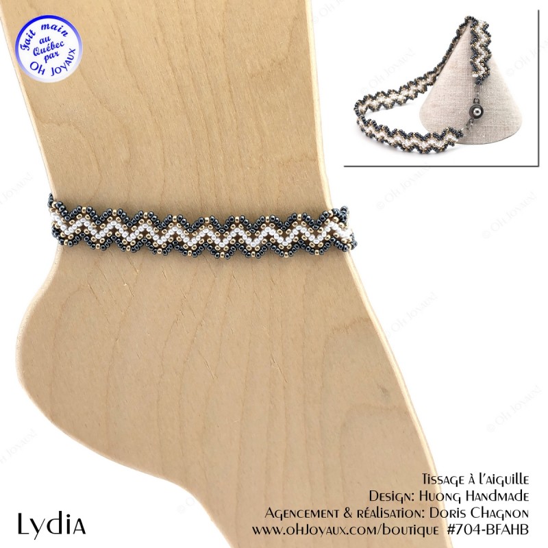 Bracelet de cheville Lydia de couleur hématite, blanche et champagne