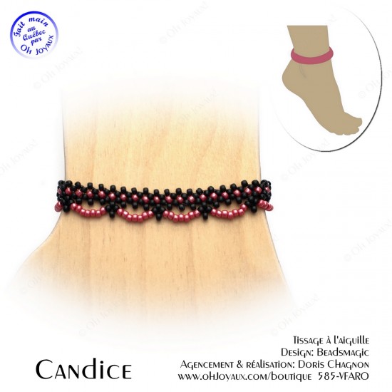Bracelet de cheville Candice de couleur noire et rouge