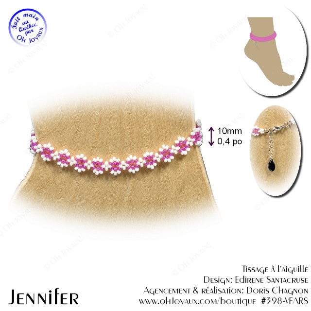 Bracelet de cheville Jennifer en rose et blanc