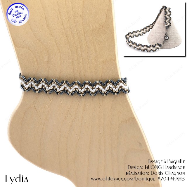 Bracelet de cheville Lydia de couleur hématite, blanche et champagne