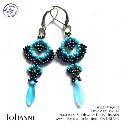 Boucles d'oreilles Jolianne de couleur marine et bleue