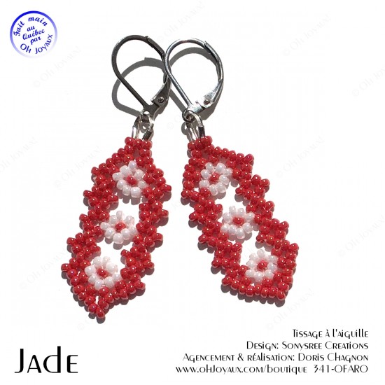 Boucles d'oreilles Jade en rouge et blanc