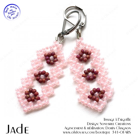Boucles d'oreilles Jade en rose et bourgogne