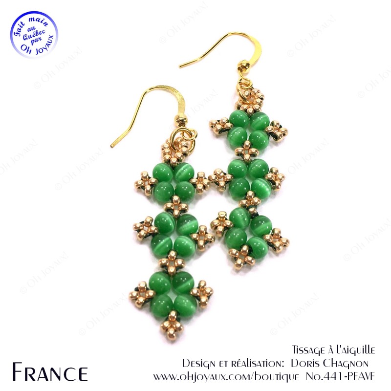 Boucles d'oreilles France en vert et or