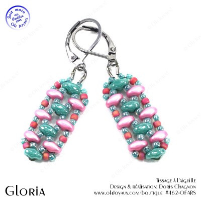 Boucles d'oreilles Gloria en rose et turquoise