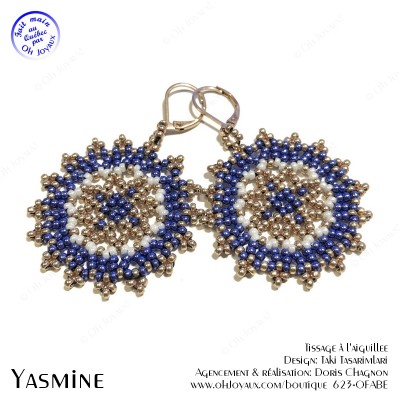 Boucles d'oreilles Yasmine en bleu saphir, champagne et blanc