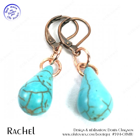 Boucles d'oreilles Rachel en turquoise et cuivré