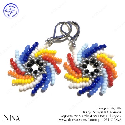 Boucles d'oreilles Nina multicolores et argenté