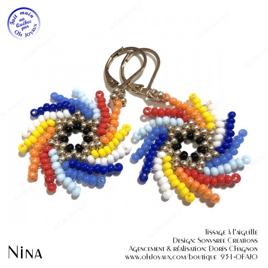 Boucles d'oreilles Nina multicolores et champagne