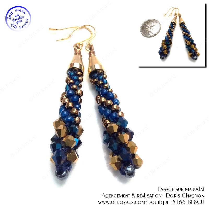 Boucles d'oreilles Spirales d'or cuivré et de bleu