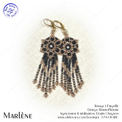 Boucles d'oreilles Marlène en hématite et champagne