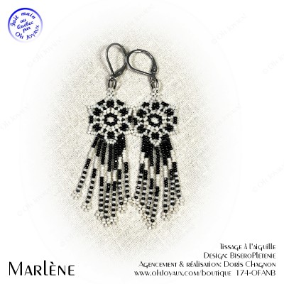 Boucles d'oreilles Marlène en noir et blanc cassé