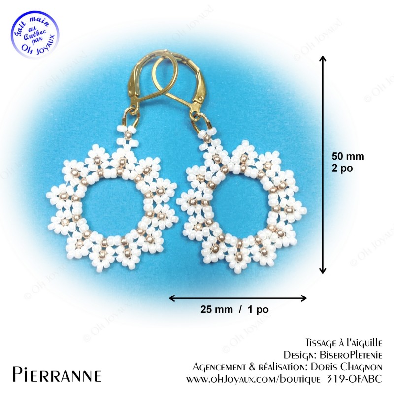 Boucles d'oreilles Pierranne en blanc et champagne