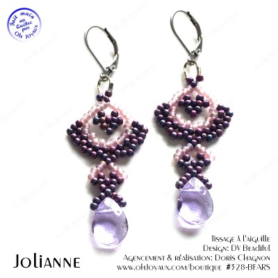 Boucles d'oreilles Jolianne de couleur bourgogne et rosé