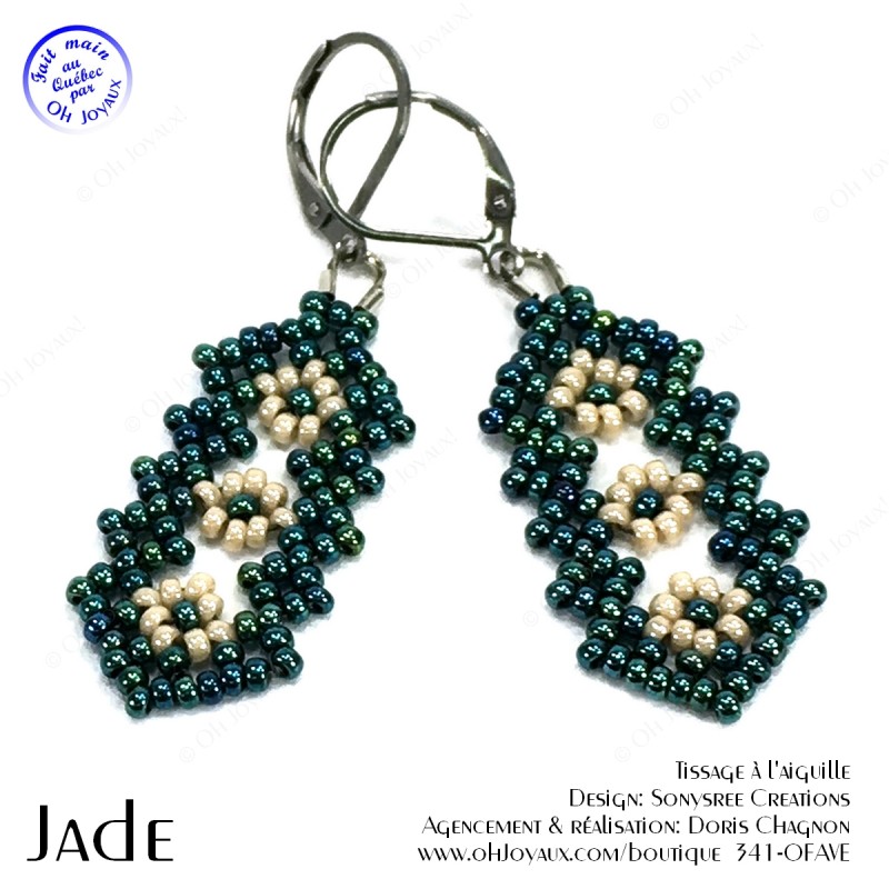 Boucles d'oreilles Jade en vert et crème