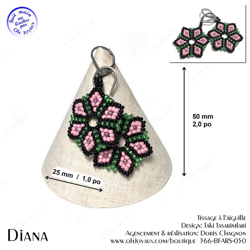 Boucles d'oreilles Diana en rose et vert brillant