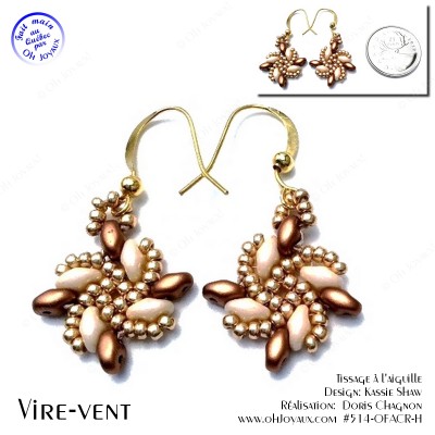 Boucles d'oreilles Vire-vent crème et or