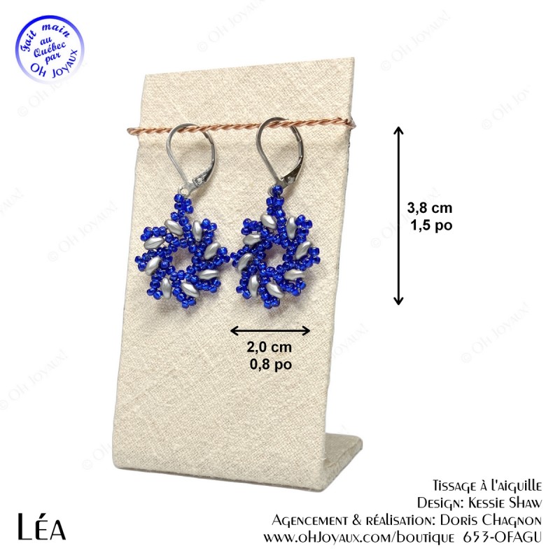 Boucles d'oreilles Léa en gris argenté et bleu royal