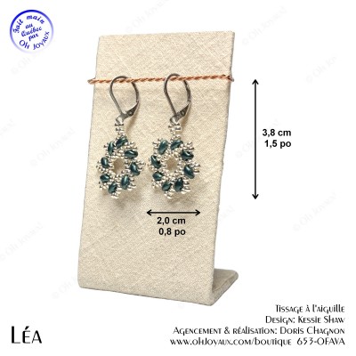 Boucles d'oreilles Léa en vert forêt et argenté