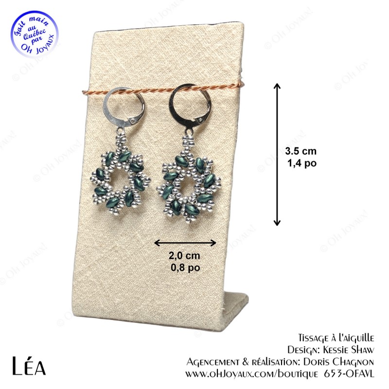 Boucles d'oreilles Léa en vert et labrador