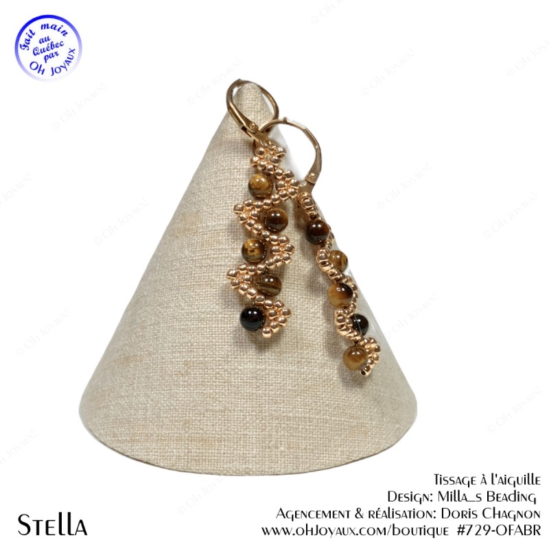 Boucles d'oreilles Stella en champagne et brun