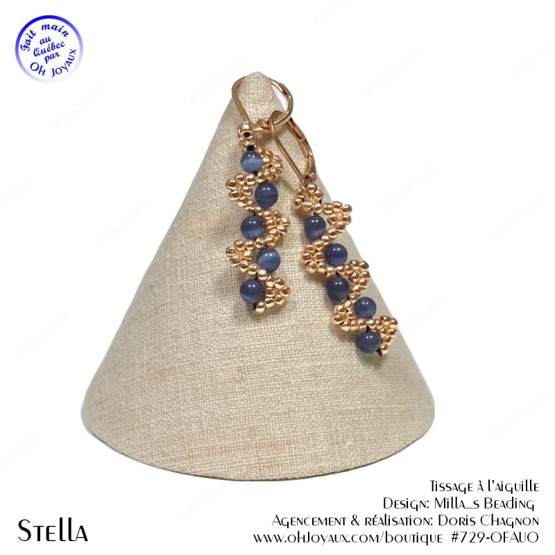 Boucles d'oreilles Stella en champagne et bleu