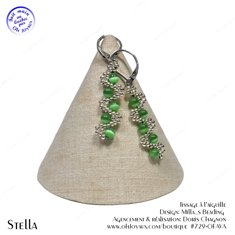 Boucles d'oreilles Stella en argenté et vert