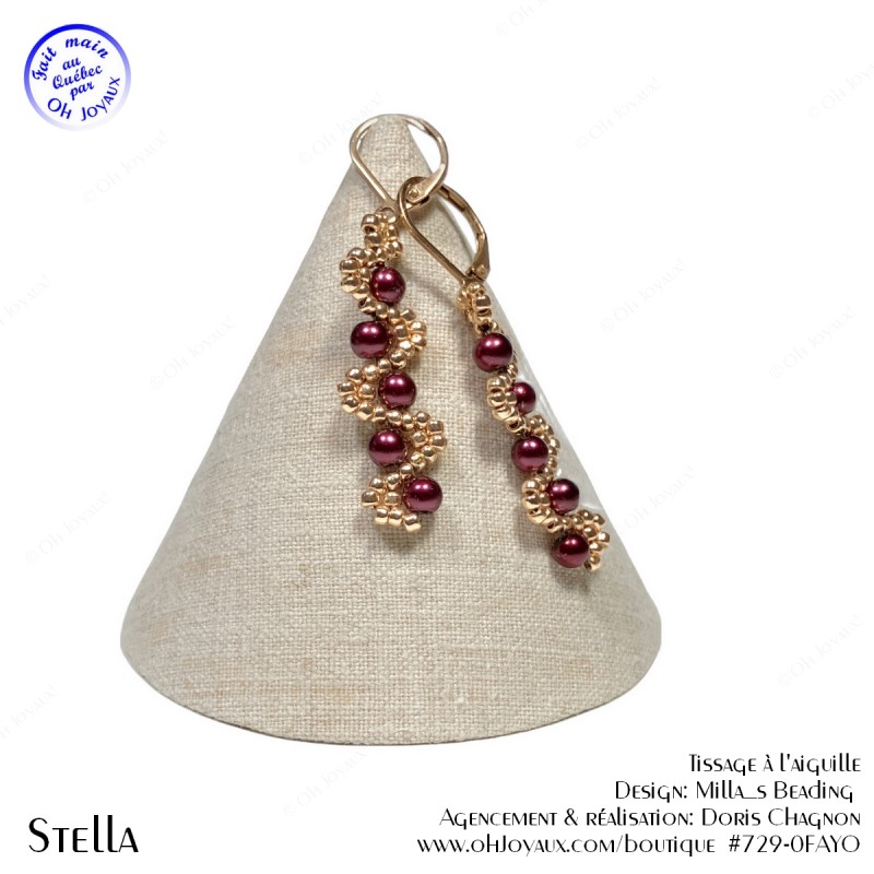 Boucles d'oreilles Stella en champagne et bourgogne