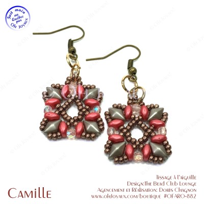 Boucles d'oreilles Camille en corail et taupe