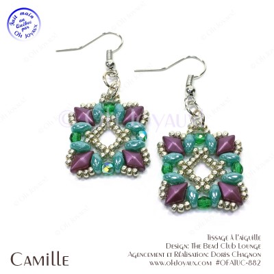 Boucles d'oreilles Camille en magenta et turquoise